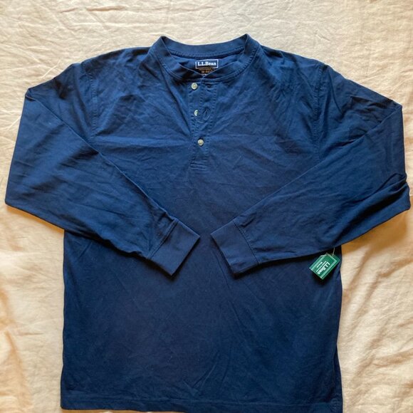 NWT LL Bean Unshrinkable Long Sleeve Henley Shirt Mens Medium Navy Blue/Black - Picture 2 of 9